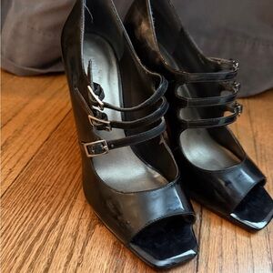Nine West Black Triple-Strap Heels